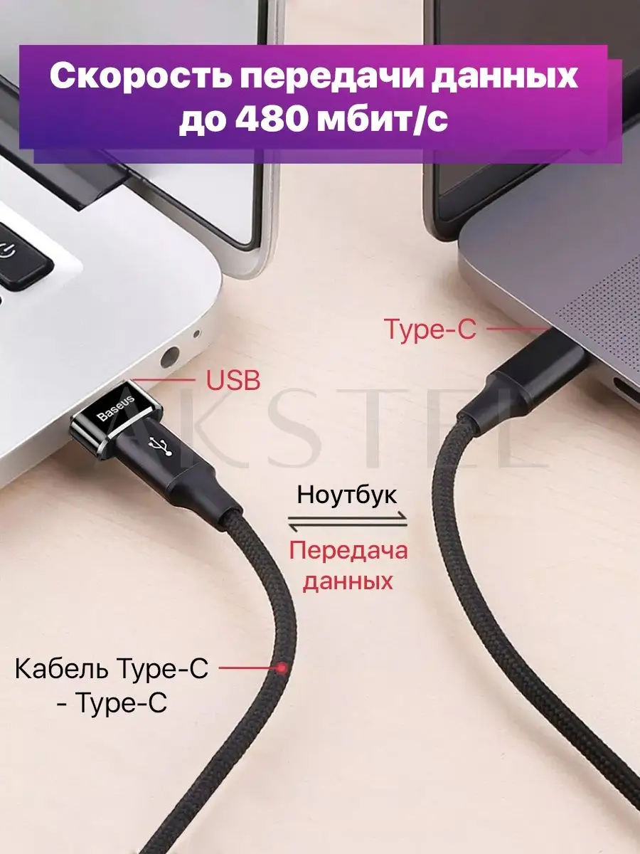 Адаптер переходник для ноутбука компьютера с type-c на usb BASEUS 117233210  купить за 300 ₽ в интернет-магазине Wildberries