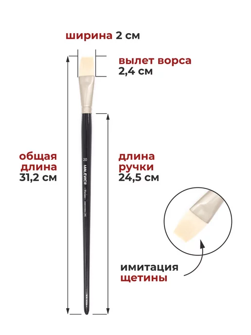 Малевичъ Кисть из синтетики №20, плоская, вариант, фото 2