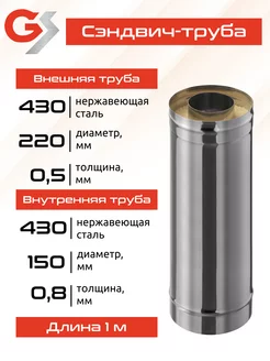 Труба-термо для дымохода 1,0м, диаметр 150х220 Гефест-Сталь 117645766 купить за 3 015 ₽ в интернет-магазине Wildberries