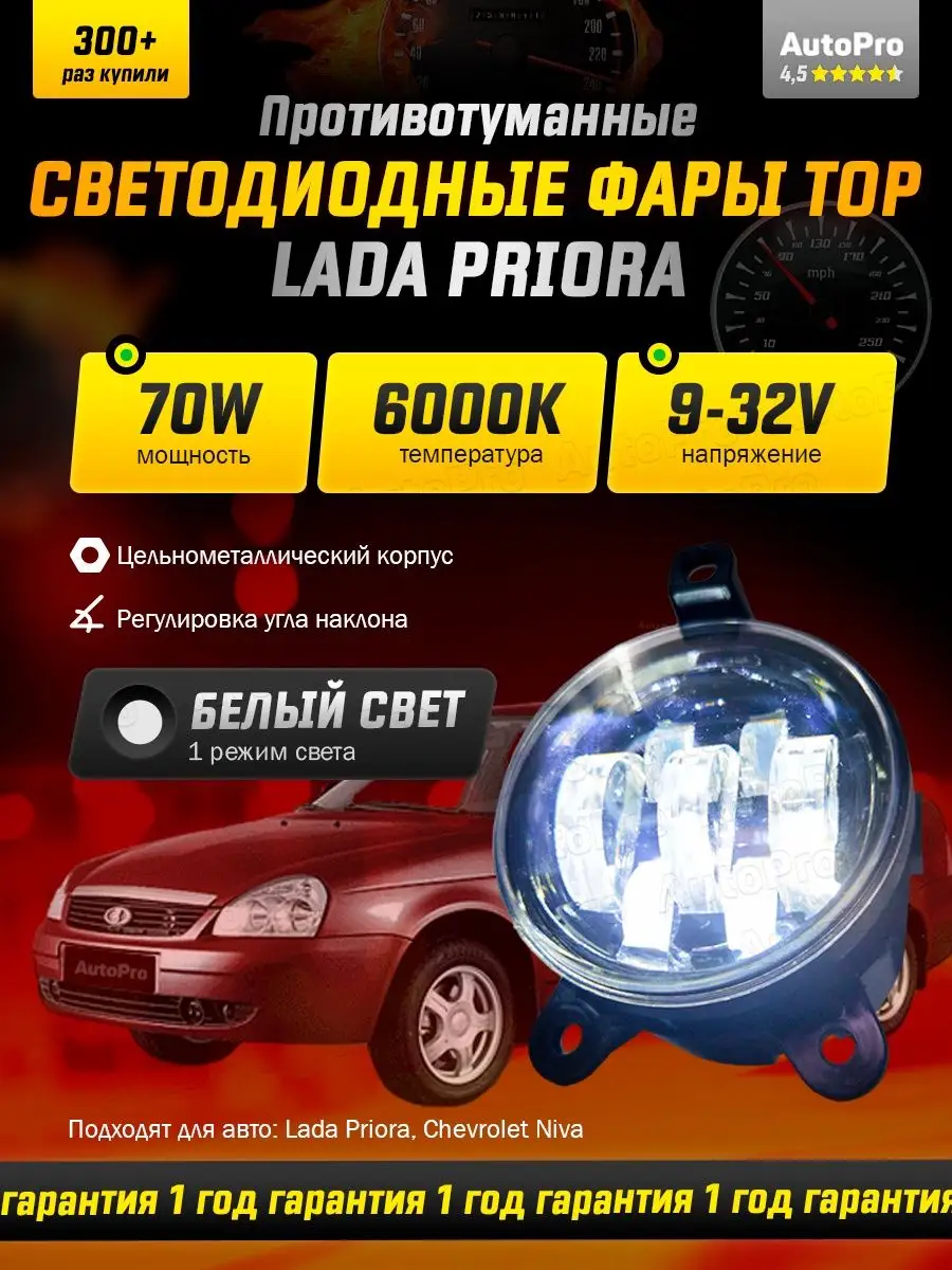 Противотуманные фары LED Лада Приора 70W AutoPro 117647807 купить за 1 247  ₽ в интернет-магазине Wildberries