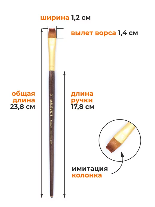 Малевичъ Кисть из синтетики №12, плоская, вариант, фото 2
