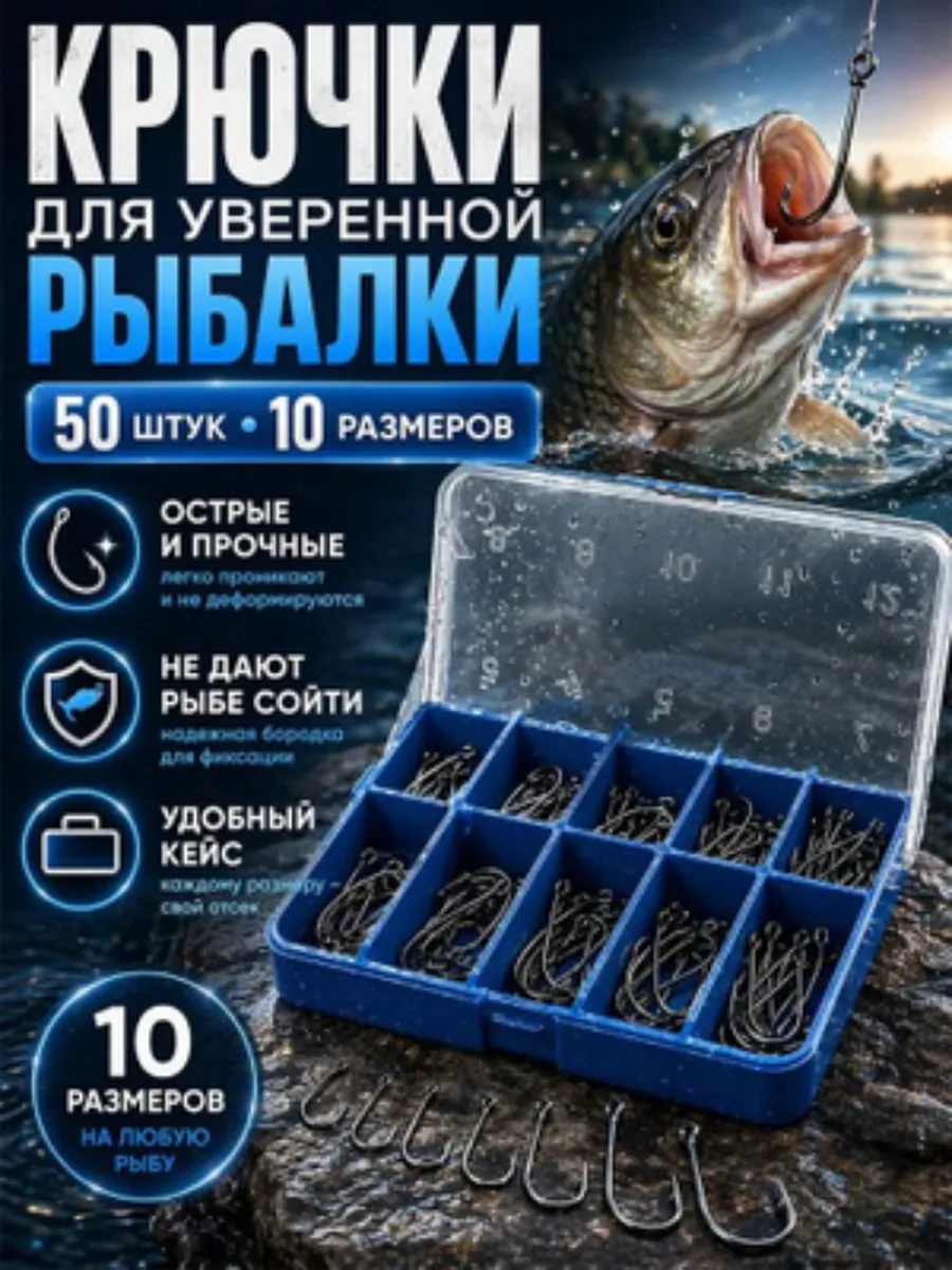 Набор крючков (от 1 до 10) 50 шт.
