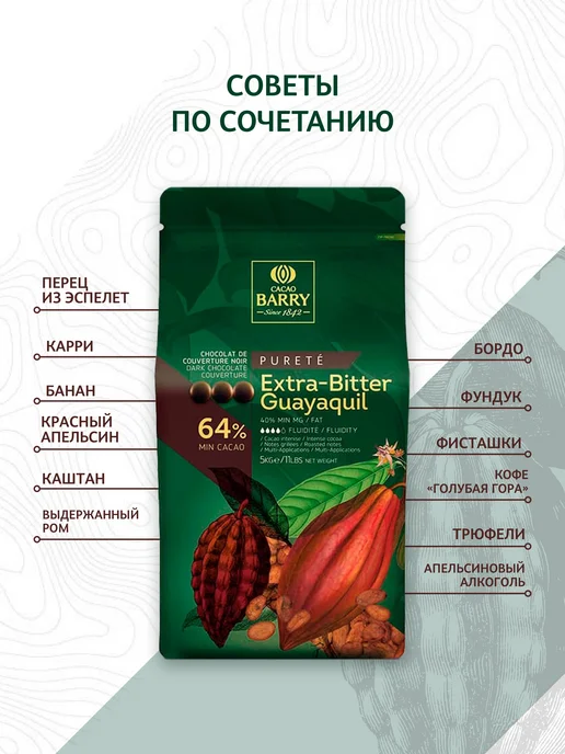 Cacao Barry Шоколад темный Extra-Bitter Guayaquil 64% Какао Барри 5 кг, 5 кг, фото 3