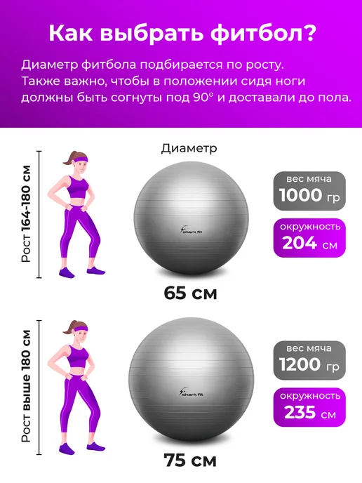 Shark Fit Фитбол для грудничков гимнастический, мяч для фитнеса 75 см, серый, фото 6