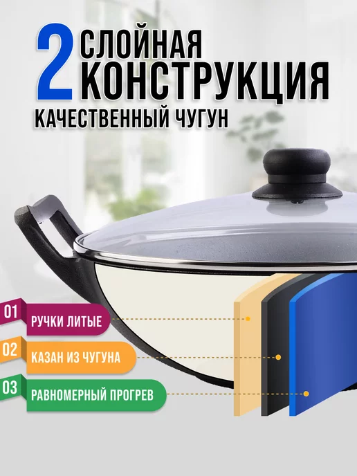 Казан чугунный с крышкой 4 л - фото 4