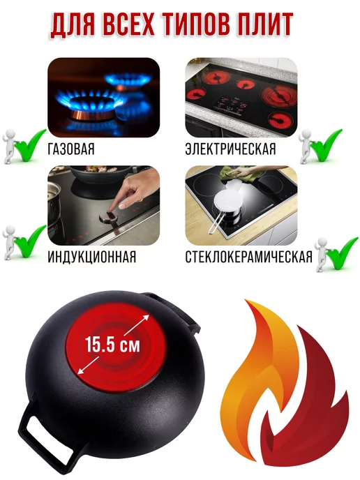 Казан чугунный с крышкой 4 л - фото 5