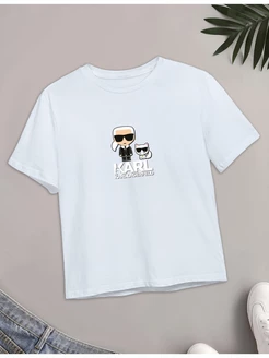 Хлопковая футболка с принтом Карл Лагерфельд Karl Lagerfeld PRINT COTT 117971524 купить за 766 ₽ в интернет-магазине Wildberries