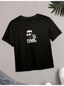 Хлопковая футболка с принтом Карл Лагерфельд Karl Lagerfeld PRINT COTT 117971529 купить за 873 ₽ в интернет-магазине Wildberries