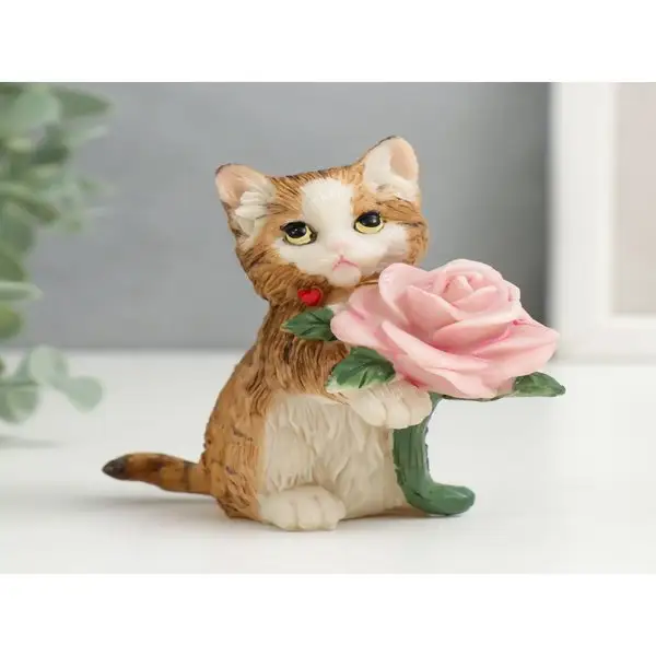 Сувенир Котёночек с крупной розой