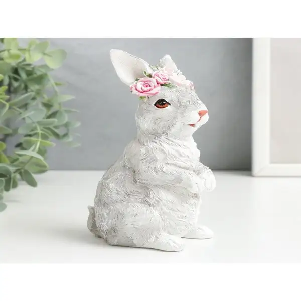 Сувенир Белый кролик в розовом веночке