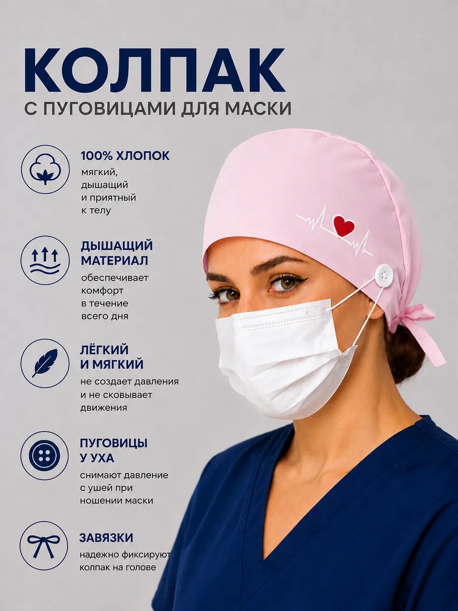 колпак медицинский для длинных волос бандана короткая