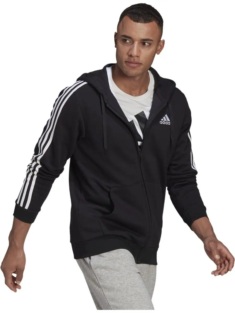 Adidas 3 stripe fleece sales hoodie