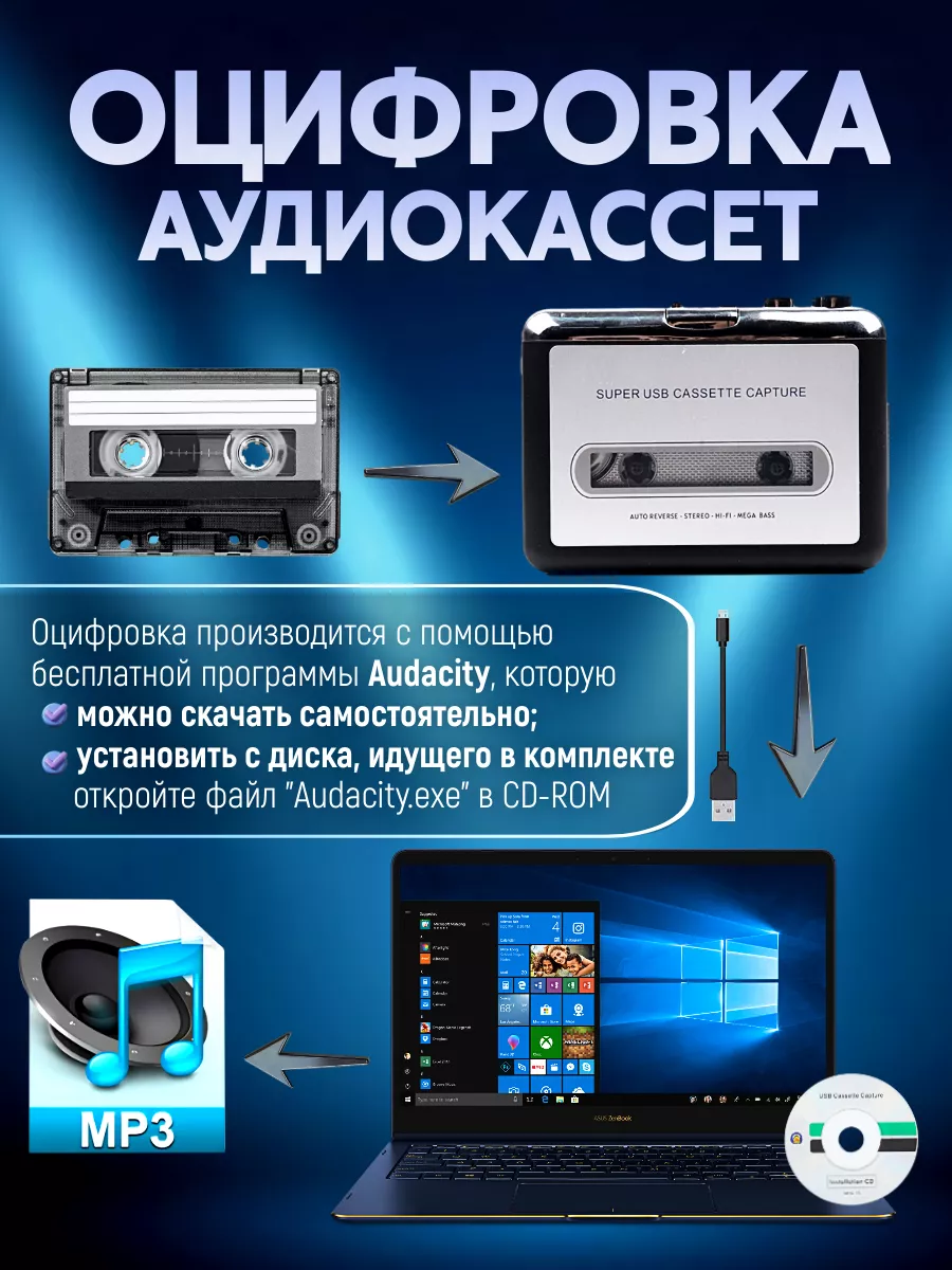 Кассетный MP3 плеер оцифровка музыки box69.ru 119080190 купить за 1 342 ₽ в  интернет-магазине Wildberries