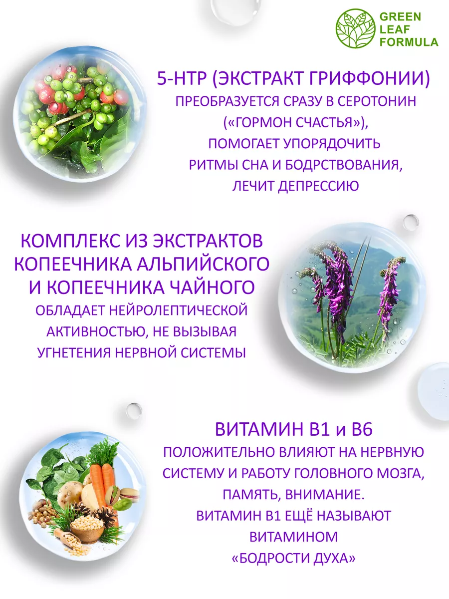 5-HTP витамины, таблетки от стресса и депрессии, от нервов Green Leaf  Formula 119140813 купить за 519 ₽ в интернет-магазине Wildberries