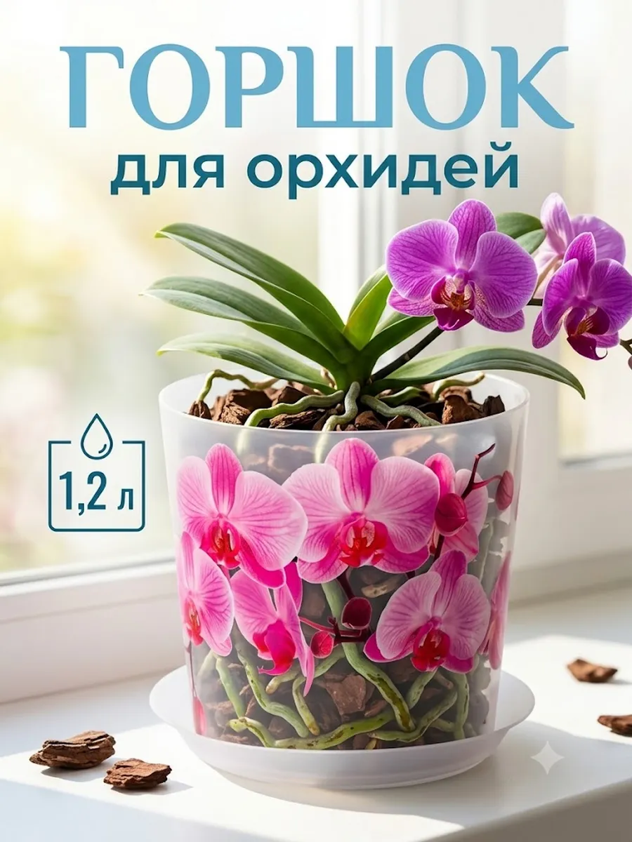 Горшок для орхидей 1,2 л "Декo" с поддоном