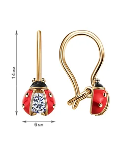 Серьги детские серебро 925 божьи коровки с эмалью Veronika. Цвет черный, белый, красное золото, золотистый, красный. Вид 4.