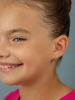 Серьги детские серебро 925 божьи коровки с эмалью Veronika. Цвет черный, белый, красное золото, золотистый, красный. Вид 5.