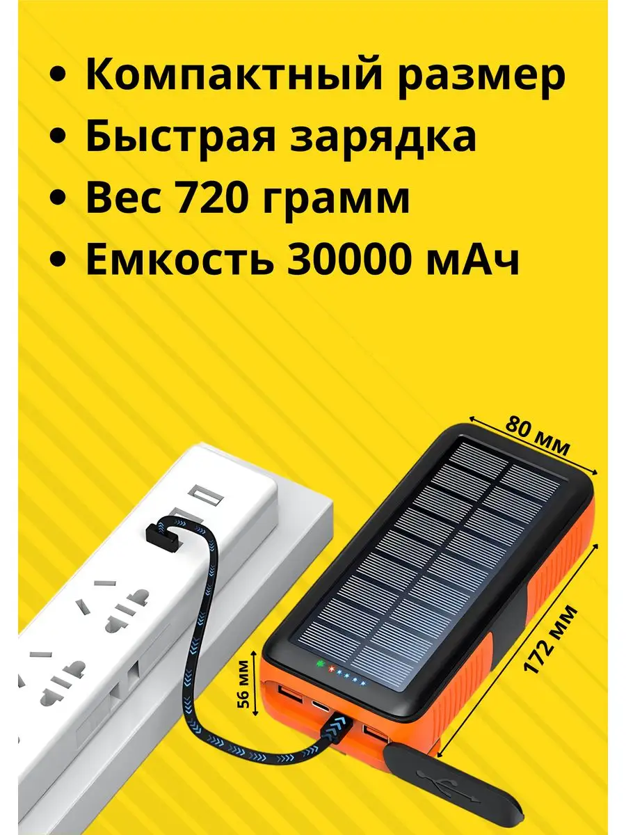 Внешний аккумулятор 30000 Power bank солнечный и генератор box69.ru  119937100 купить в интернет-магазине Wildberries