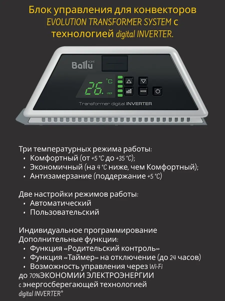 Конвектор электрический инверторный 2,5 кВт серии evolution Ballu 120020451  купить в интернет-магазине Wildberries