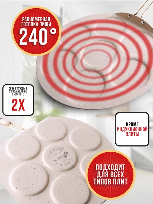 Сковорода антипригарная блинница для оладий 35 см - фото 4