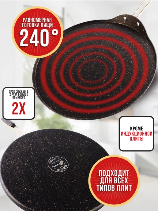 Сковорода блинная, блинница антипригарная 34см - фото 4