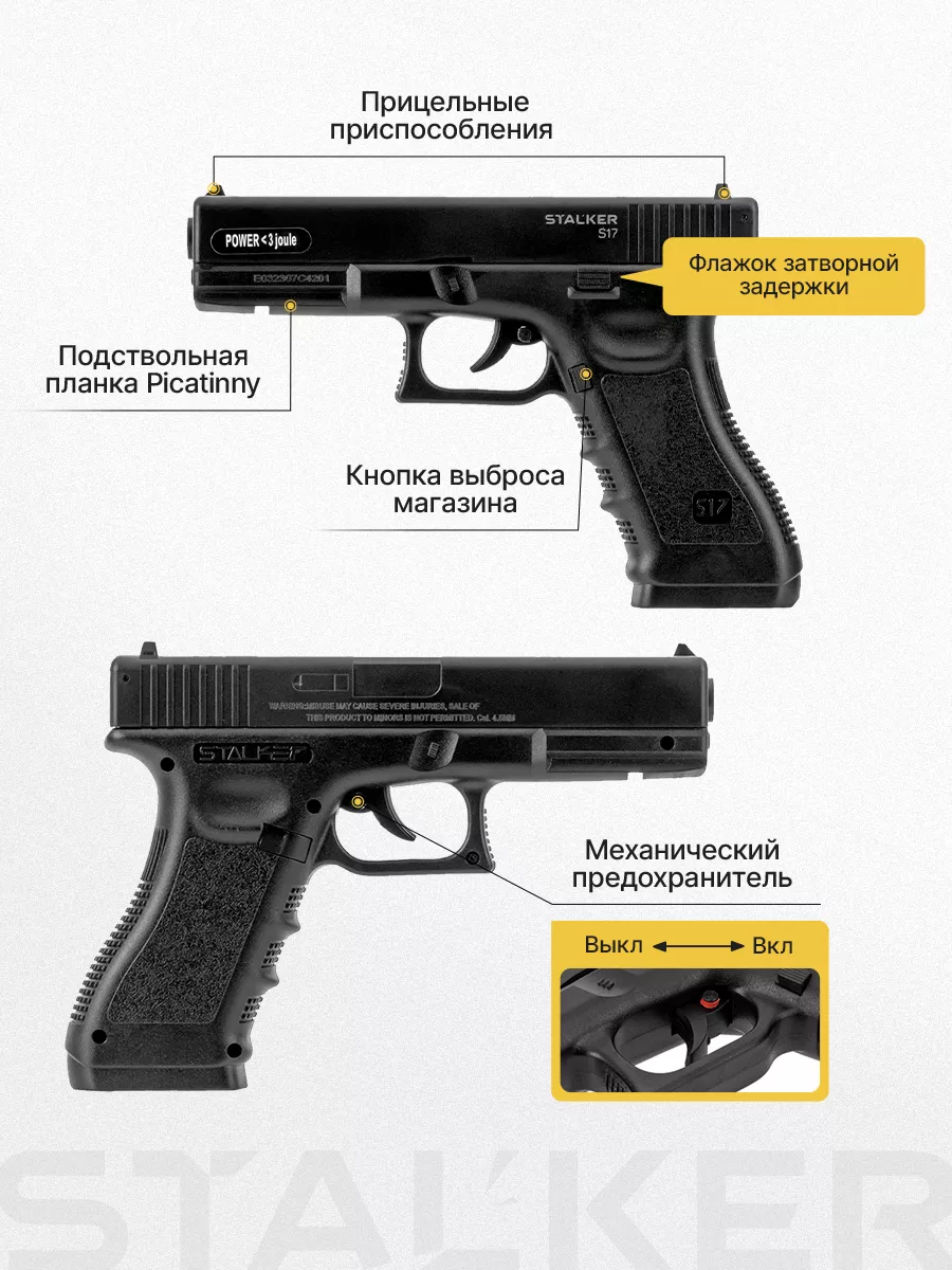 Пневматический пистолет Глок 17 железный газовый 4.5 мм STALKER 120238957  купить в интернет-магазине Wildberries