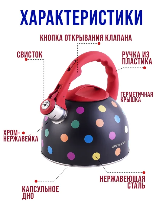 Чайник со свистком для плиты нержавеющая сталь 2,5 л - фото 12