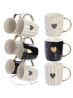 Кружки для чая набор 6 штук керамика на подставке