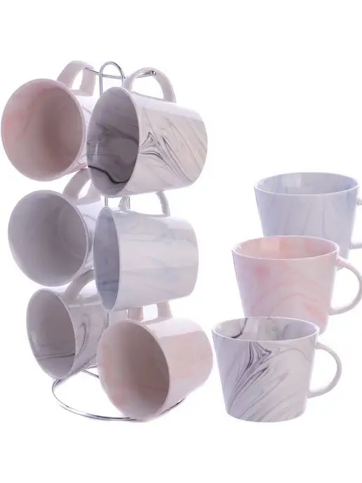 Кружки для чая набор 6 штук фарфор на подставке - фото 6