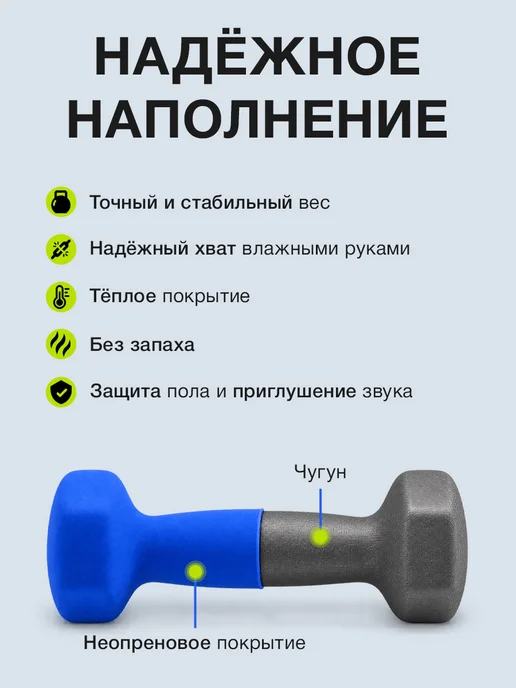 URM Гантели неопреновые для фитнеса, 0.5 кг, фиолетовые, 2 шт, 1 кг, 2 шт, фото 2