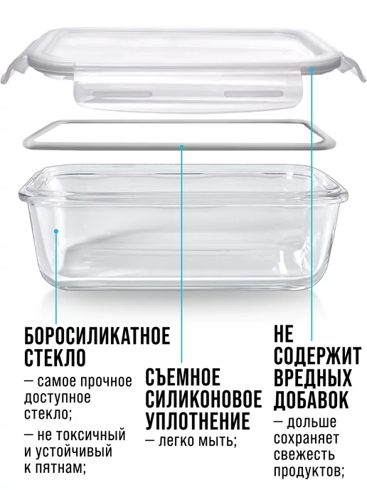 Контейнер для еды жаропрочное стекло с крышкой набор 3 шт. - фото 3