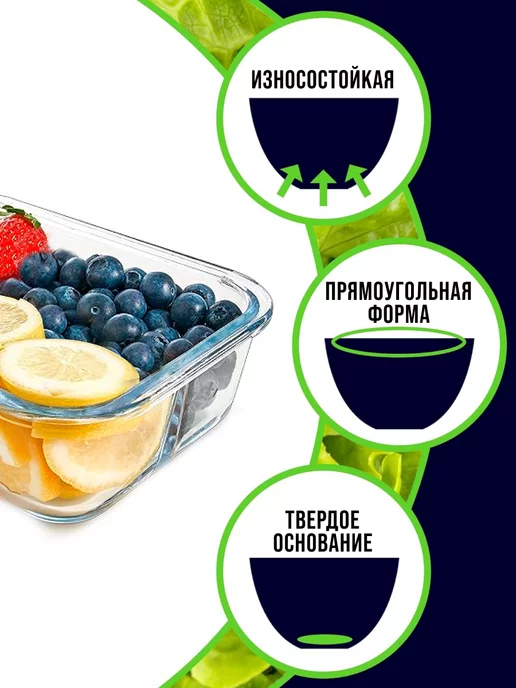 Контейнер для еды жаропрочное стекло с крышкой набор 3 шт. - фото 7