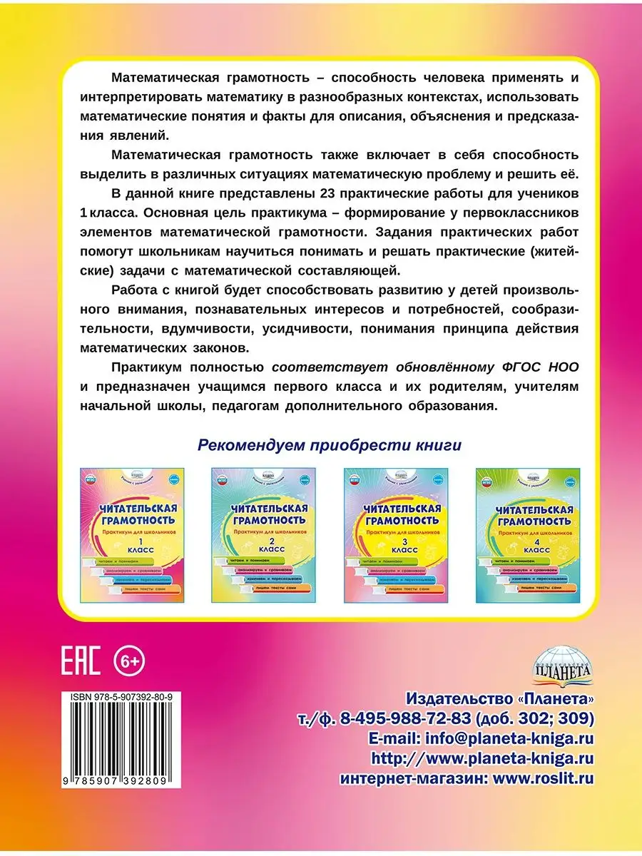 Математическая грамотность 1 класс.Практикум для школьников Издательство  Планета 120553837 купить за 253 ₽ в интернет-магазине Wildberries