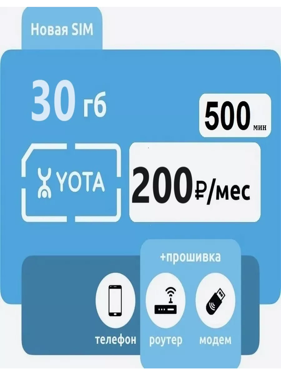 SIM-карта Yota 30 гб (Вся Россия) 500 минут Yota 120695252 купить в  интернет-магазине Wildberries