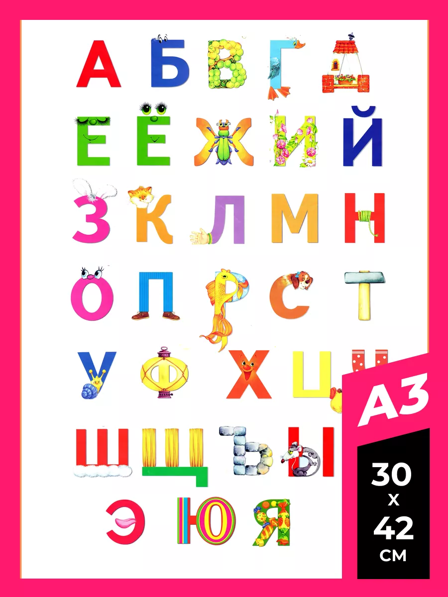 Плакат постер русский алфавит и азбука Яркие веселые буквы Русский алфавит  от А до Я / постеры и плакаты 120697177 купить за 600 ₽ в интернет-магазине  Wildberries