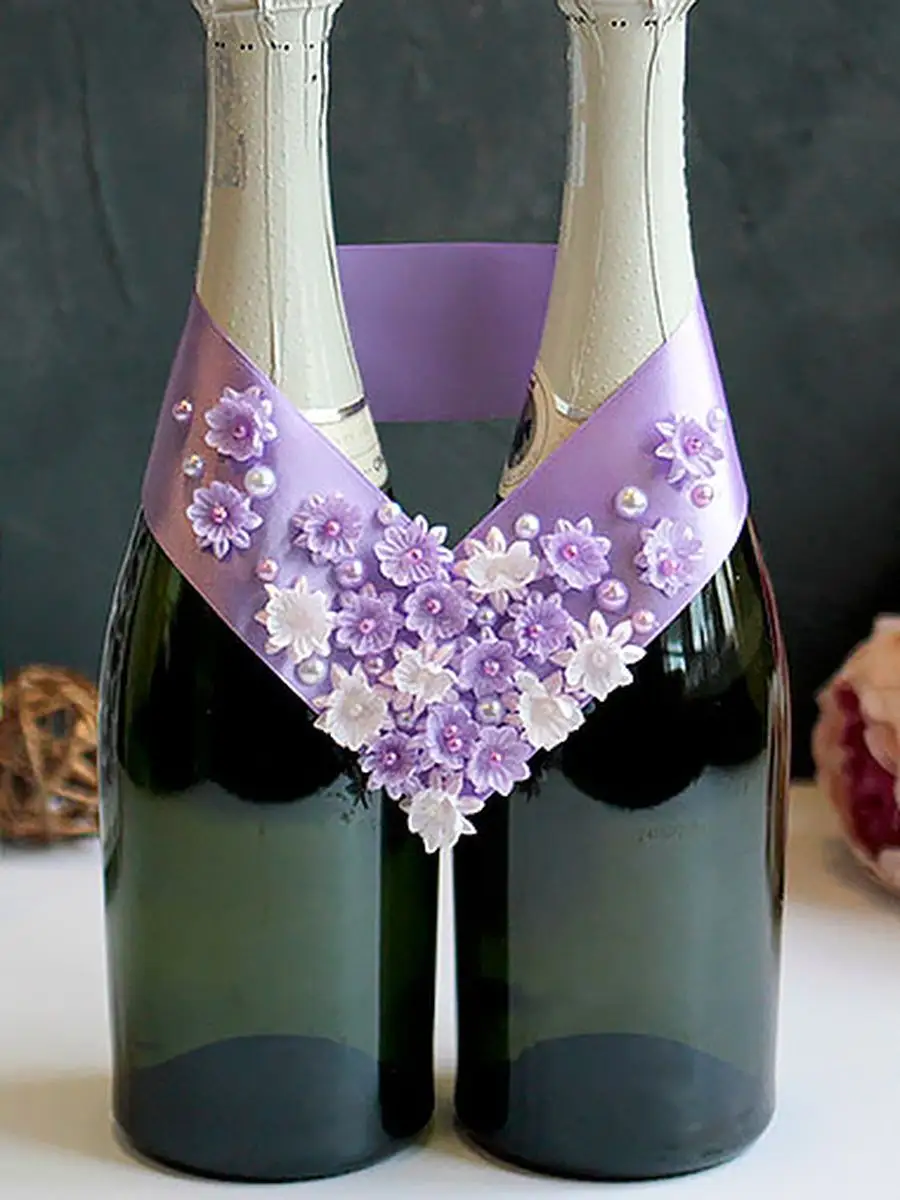 Свадебные бутылки, свадебное шампанское, украшение бутылок шампанского- биржевые-записки.рф