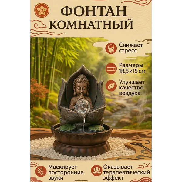 Фонтан комнатный с журчанием Будда с подсветкой