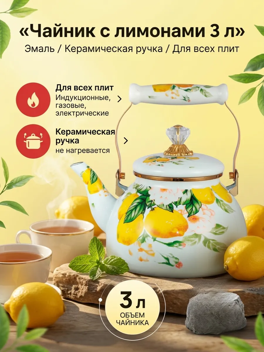 Чайник для плиты эмалированный 3 л