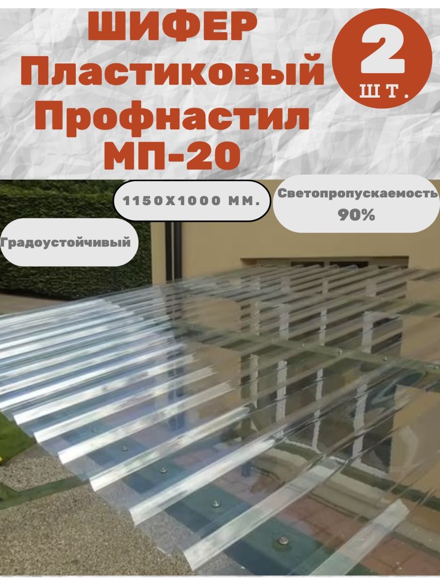 Прозрачный пластиковый шифер/профнастил. 1150х1000 мм. 2 шт. Пластилюкс  122989371 купить в интернет-магазине Wildberries