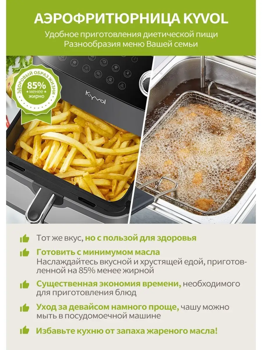 Умная аэрофритюрница AF600, ёмкость 5,7л, со съемной чашей Kyvol 123115198  купить в интернет-магазине Wildberries