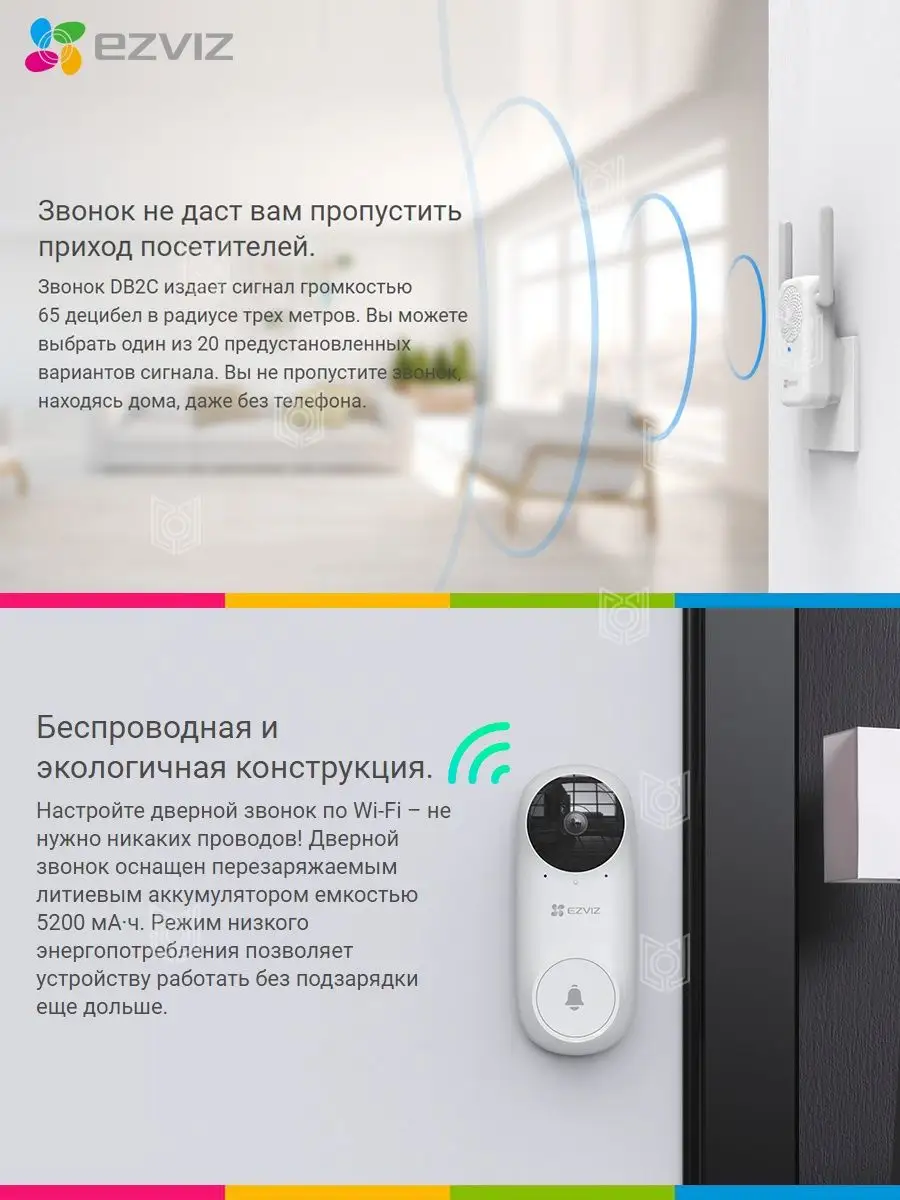 Дверной видеозвонок WiFi аккумуляторный EZVIZ DB2C Ezviz 123381351 купить в  интернет-магазине Wildberries