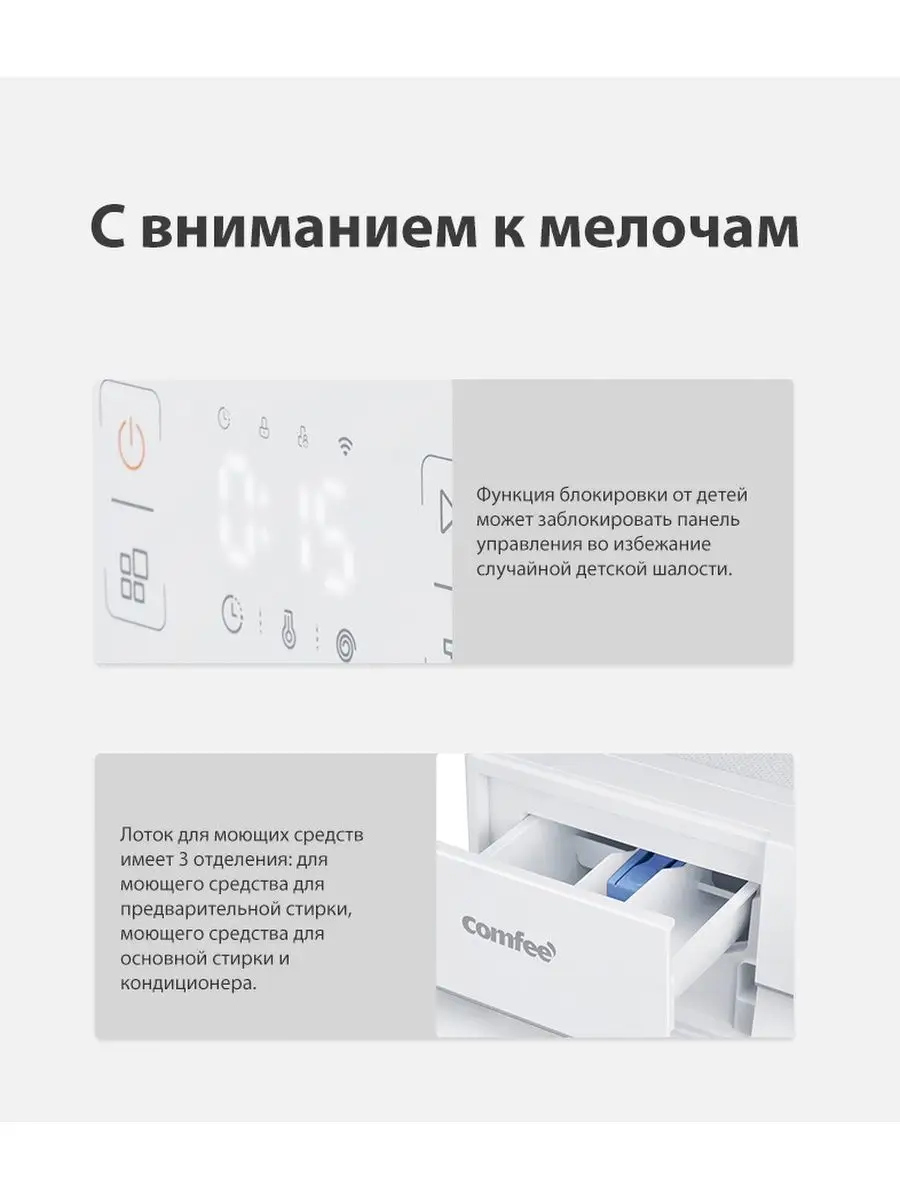 Стиральная машина c Wi-Fi, инвертором, паром CFEP01W80B/W-RU Comfee  123712340 купить в интернет-магазине Wildberries