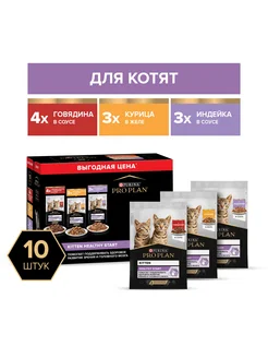 Влажный корм для котят, говядина, индейка и курица 10х85гр PRO PLAN 123817820 купить за 703 ₽ в интернет-магазине Wildberries