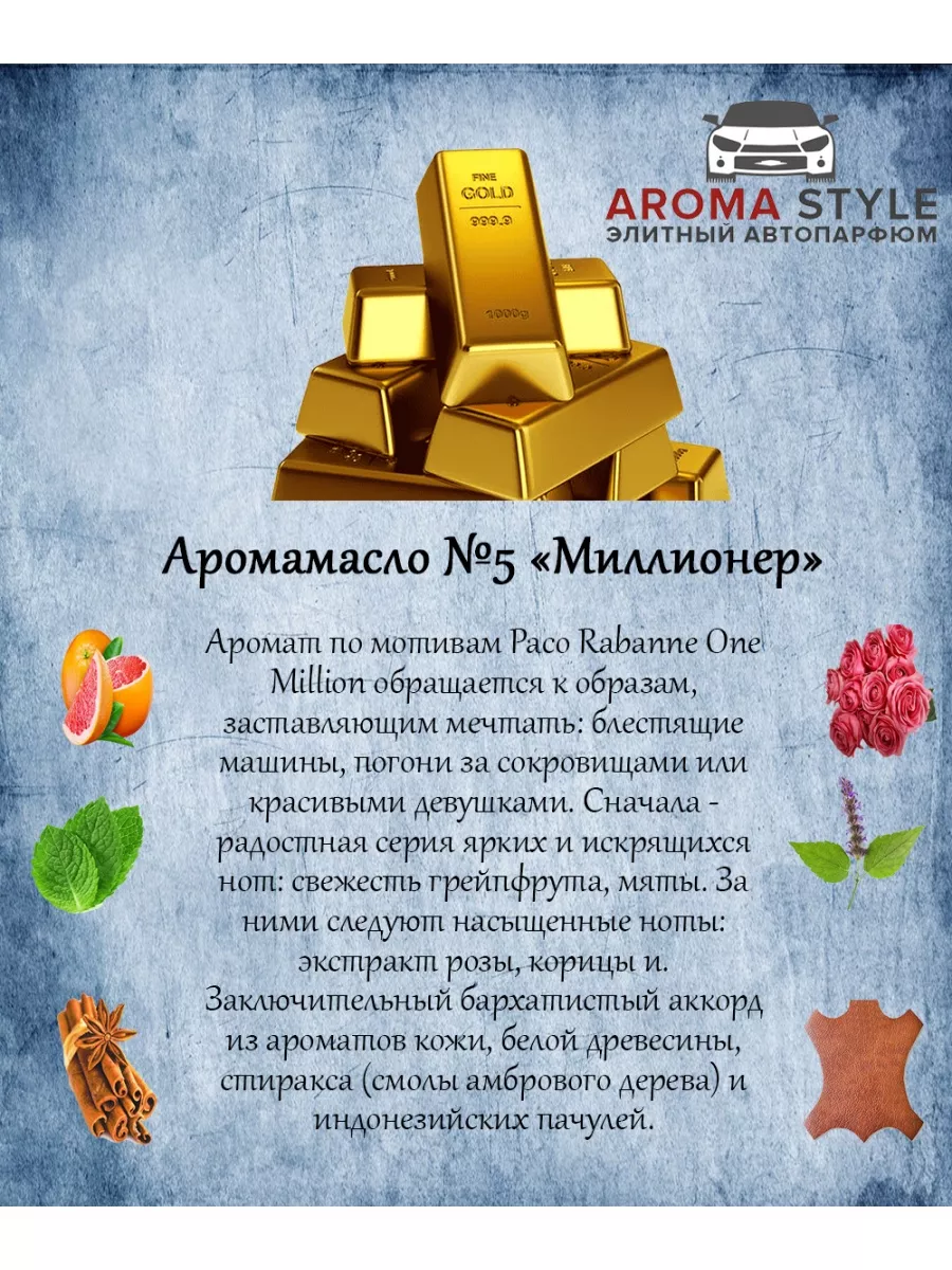 Ароматизатор для машины №5 1 Million Paco Rabanne AROMASTYLE аромамасло  123897117 купить за 247 ₽ в интернет-магазине Wildberries