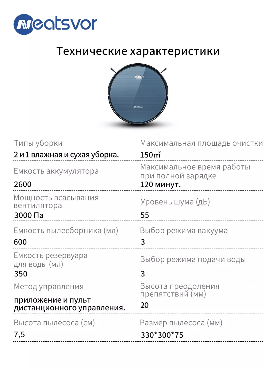 Робот пылесос Влажная и сухая уборка Русская озвучка Neatsvor 123967154  купить за 9 707 ₽ в интернет-магазине Wildberries