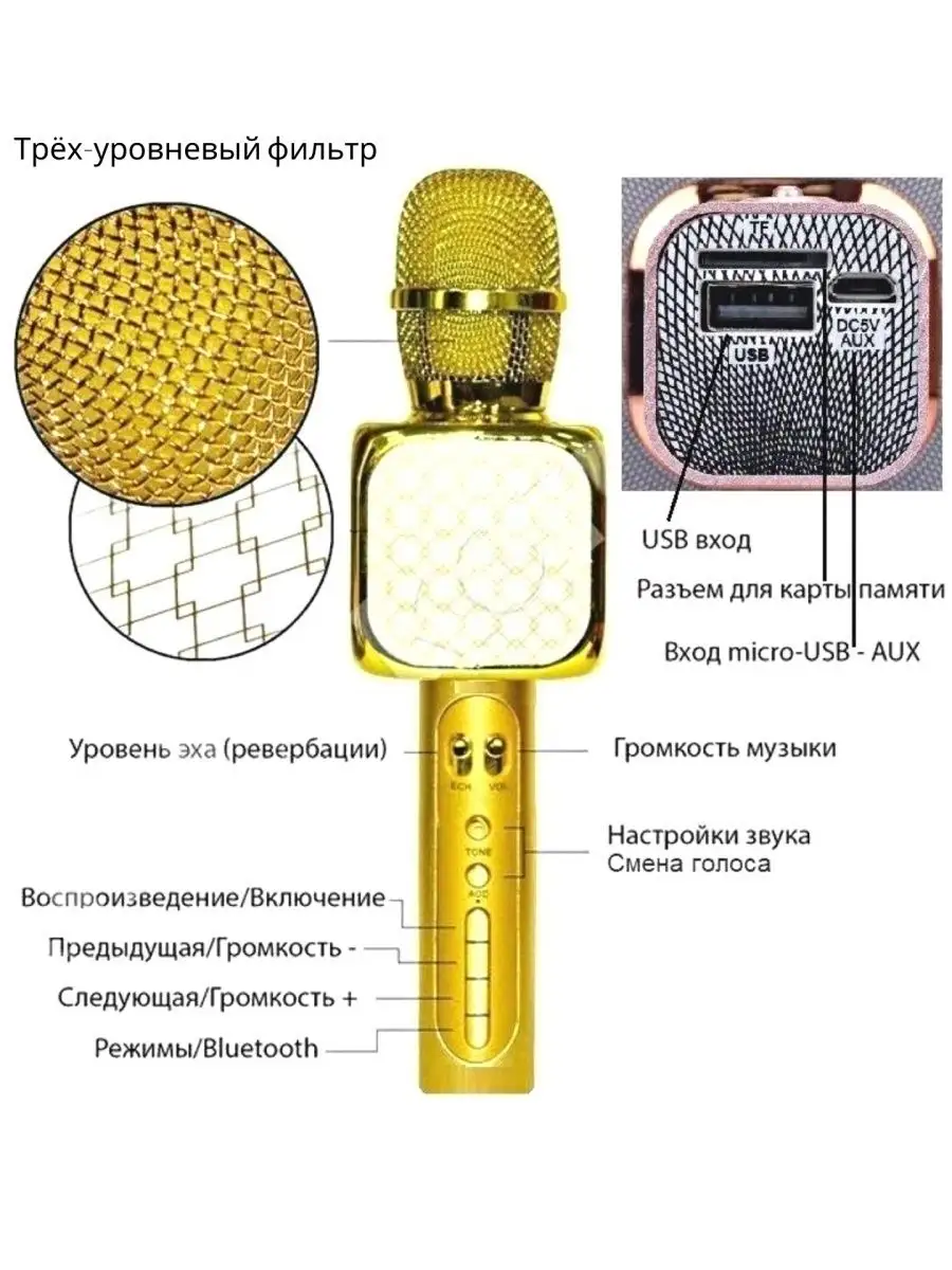 Микрофон Колонка / Караоке беспроводной ТВОЙ КАРАОКЕ МИКРОФОН 124067386  купить за 1 299 ₽ в интернет-магазине Wildberries