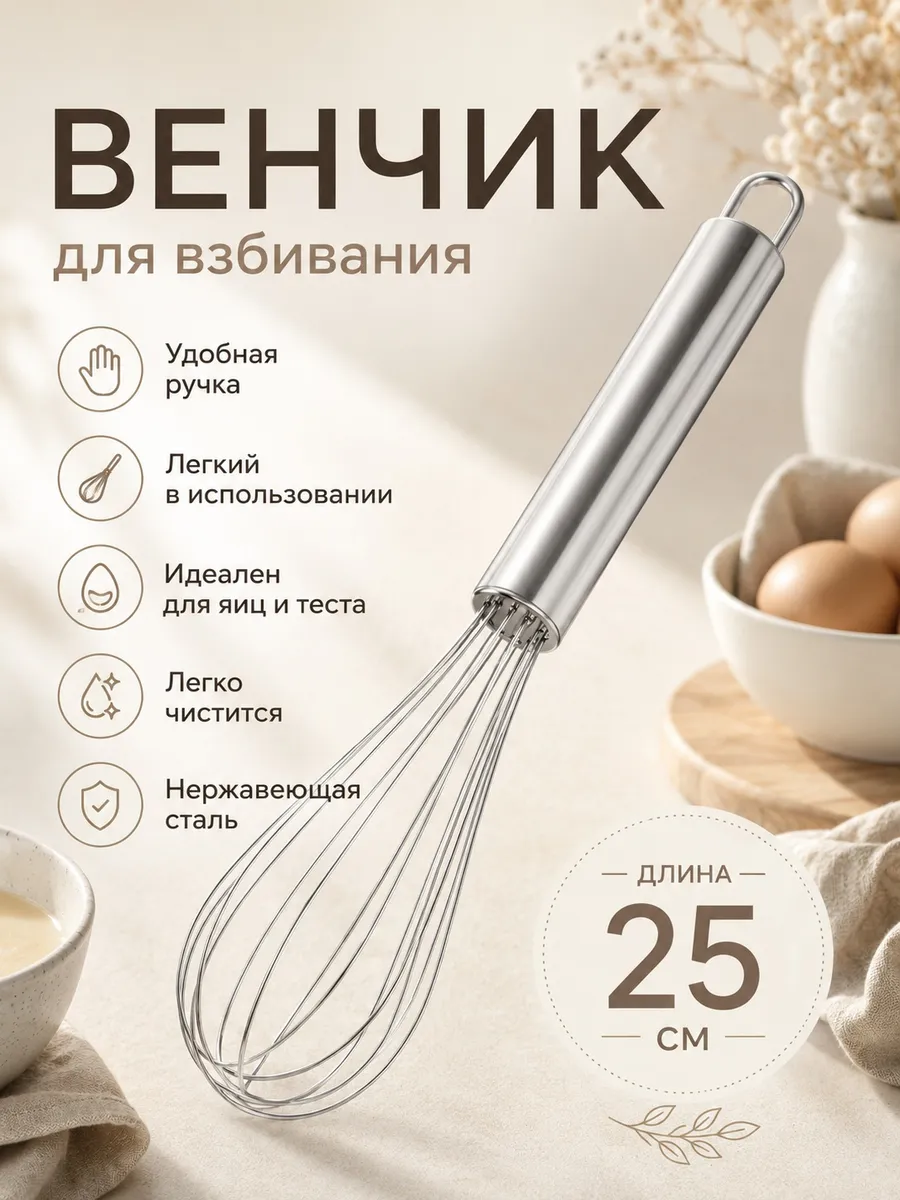 Венчик металлический для взбивания яиц и теста 25 см