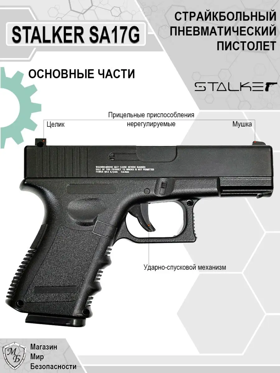 Пневматический пистолет Glock 17 Глок SA17G STALKER 124559945 купить за 2  579 ₽ в интернет-магазине Wildberries