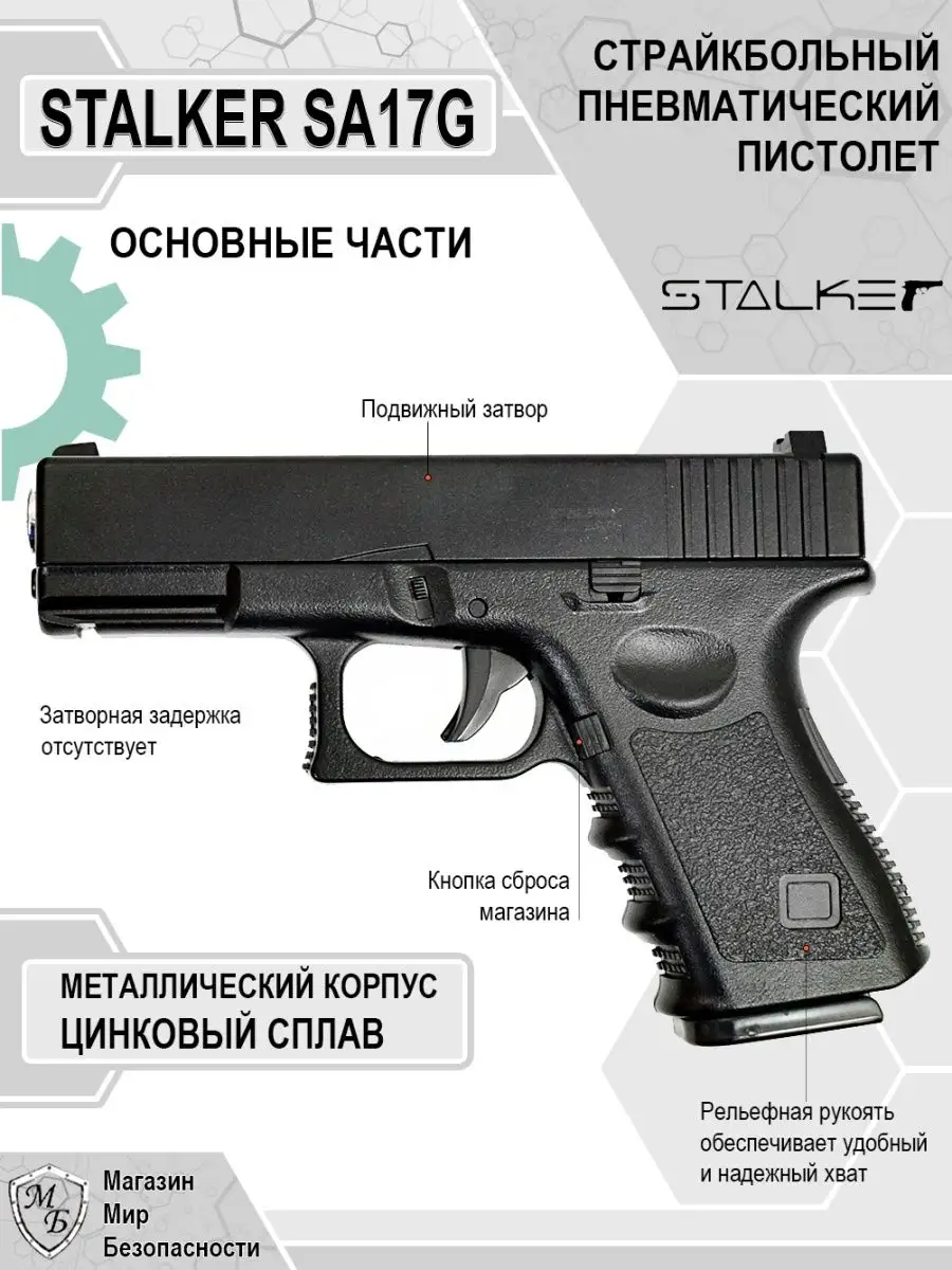 Пневматический пистолет Glock 17 Глок SA17G STALKER 124559945 купить за 2  579 ₽ в интернет-магазине Wildberries