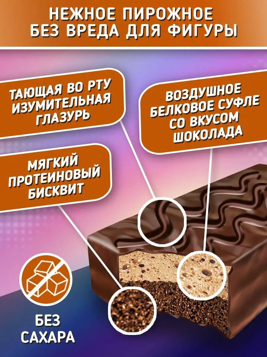 Ёбатон Протеиновое пирожное Protein Cake вкус шоколад без сахара